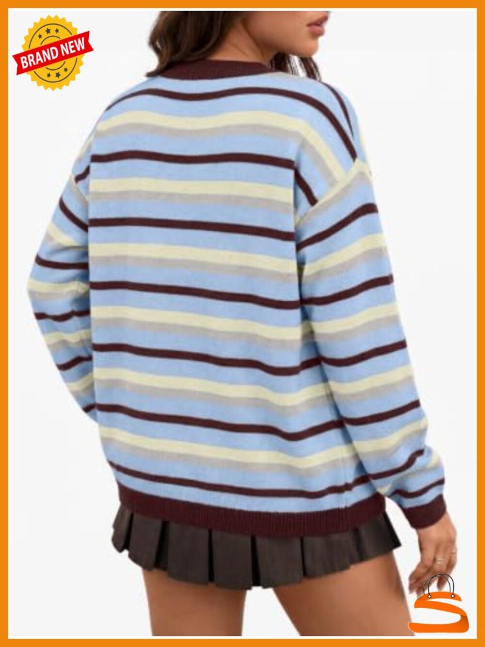 Striped Button Front Cardigan Sweater Cotton Blend Long Sleeve - Picture 3 of 5
